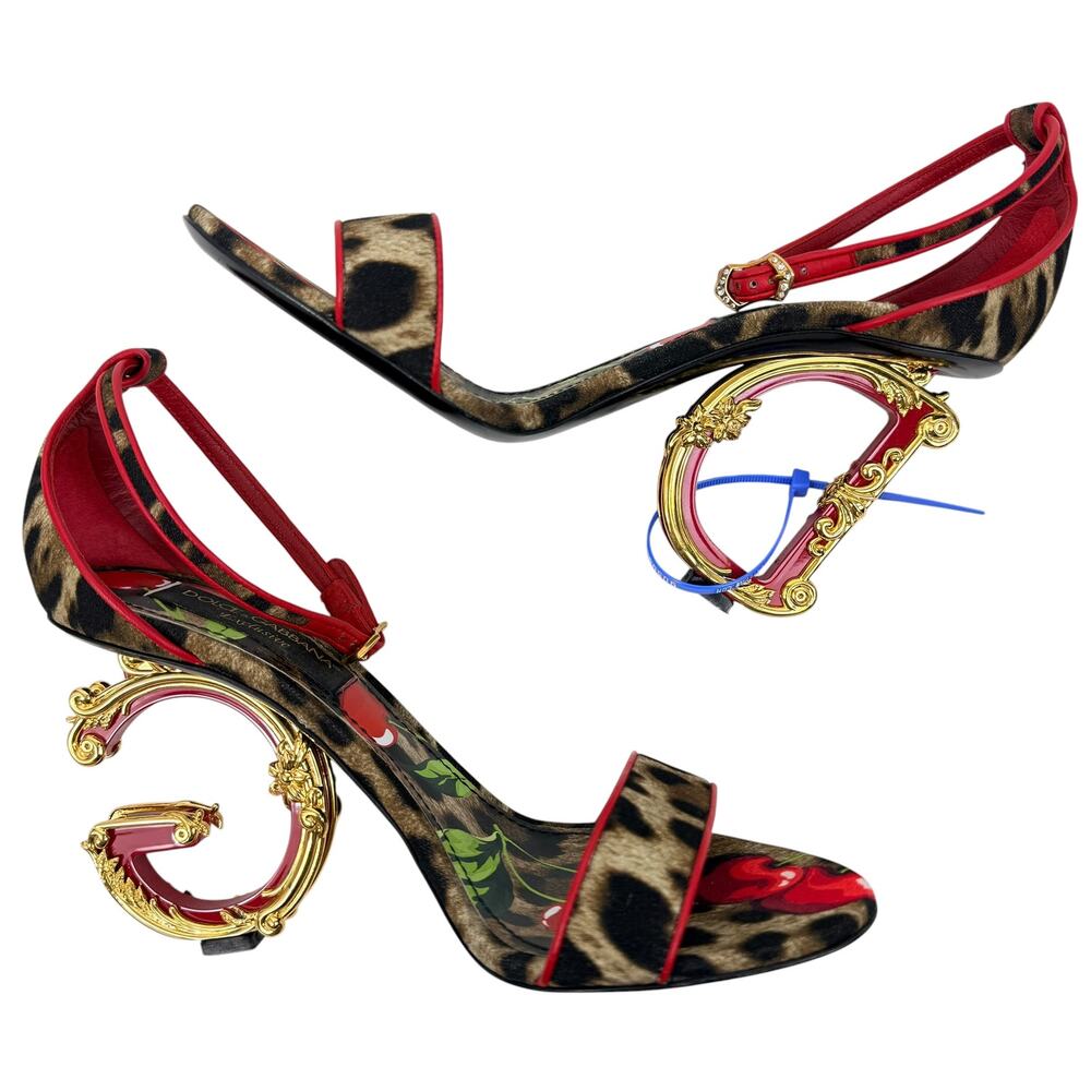 Dolce & Gabbana Exclusive Baroque Leopard Cherries Sandals Brown Size 39 - Picture 6 of 10